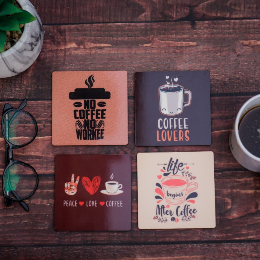 Set of 4 Coffee Lover Coasters – Fun & Stylish Drink Coasters for Coffee Enthusiasts