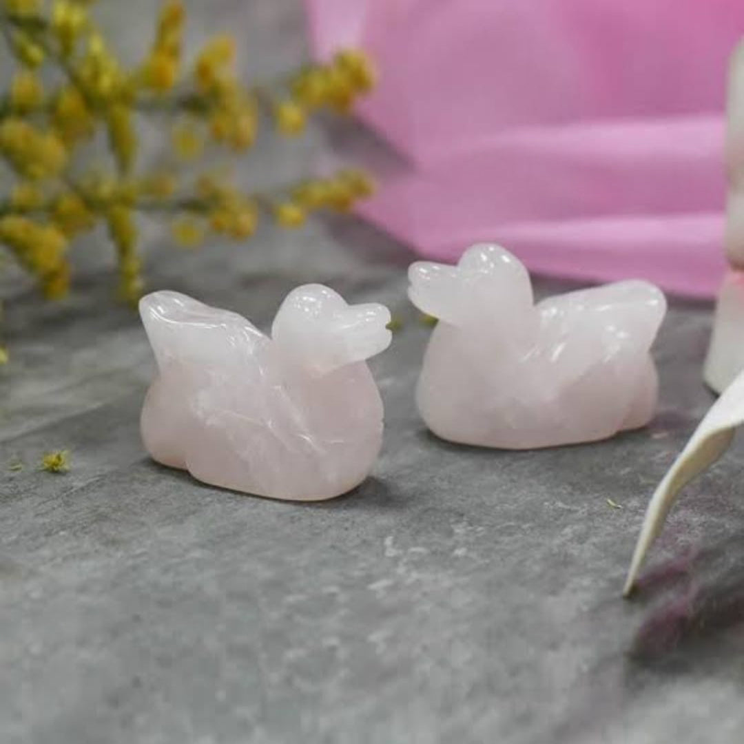 Rose Quartz Swan Duck Love Pair
