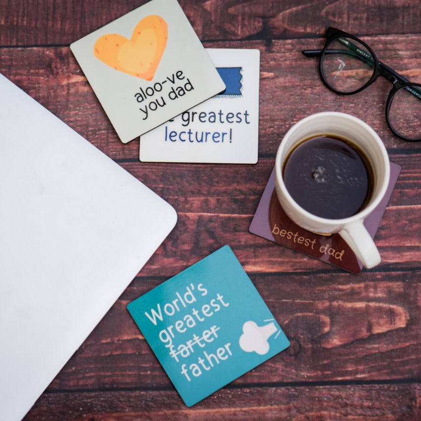 Set of 4 Funny Dad-Themed Coasters – Quirky & Heartfelt Gift for Fathers