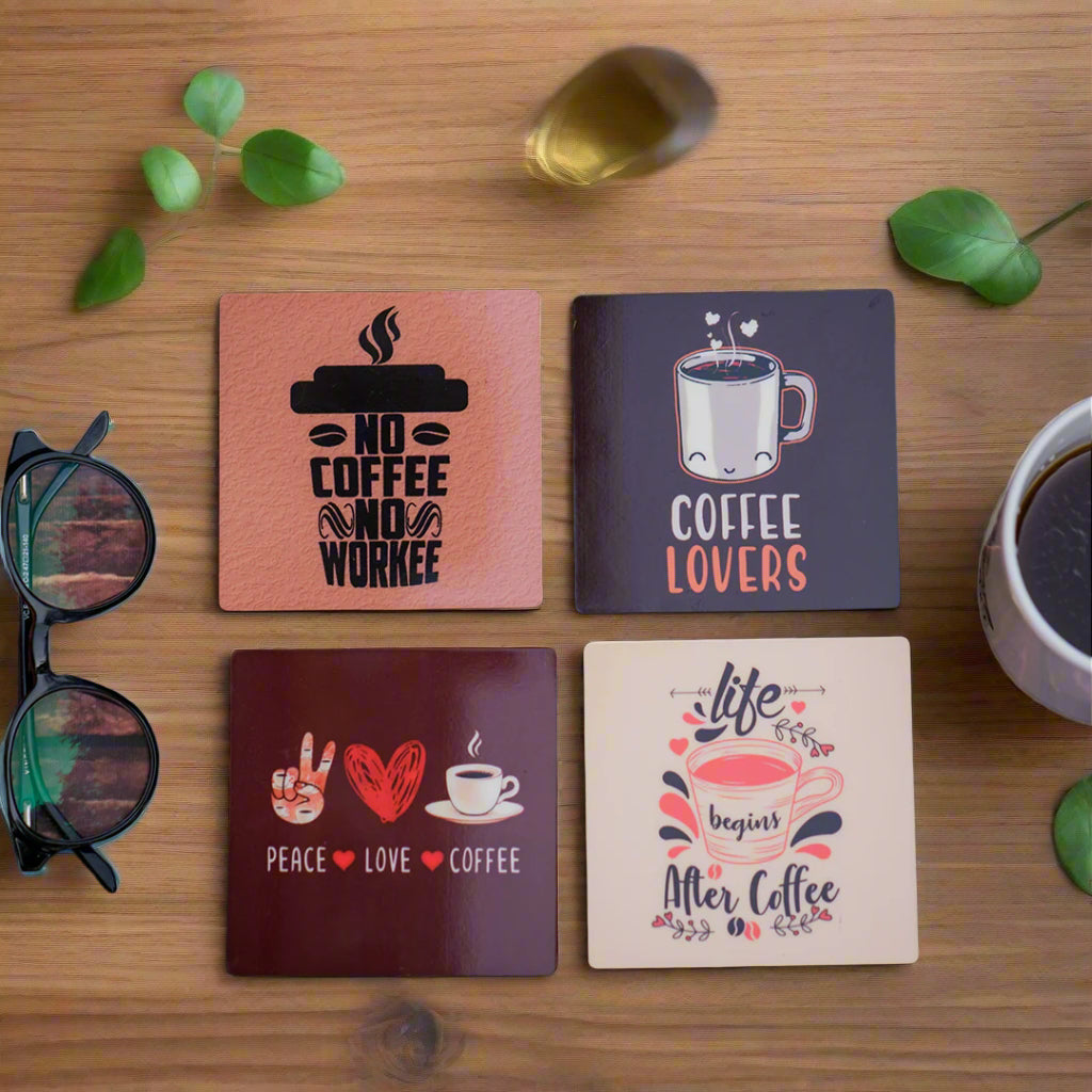 Set of 4 Coffee Lover Coasters – Fun & Stylish Drink Coasters for Coffee Enthusiasts