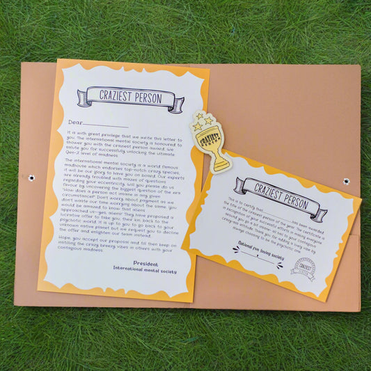 Craziest Person Certificate- A fun certificate with badge!