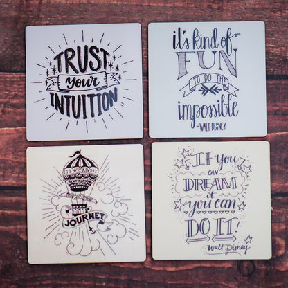 Set of 4 Inspirational Quote Coasters – Motivational Drink Coasters for Desk & Home