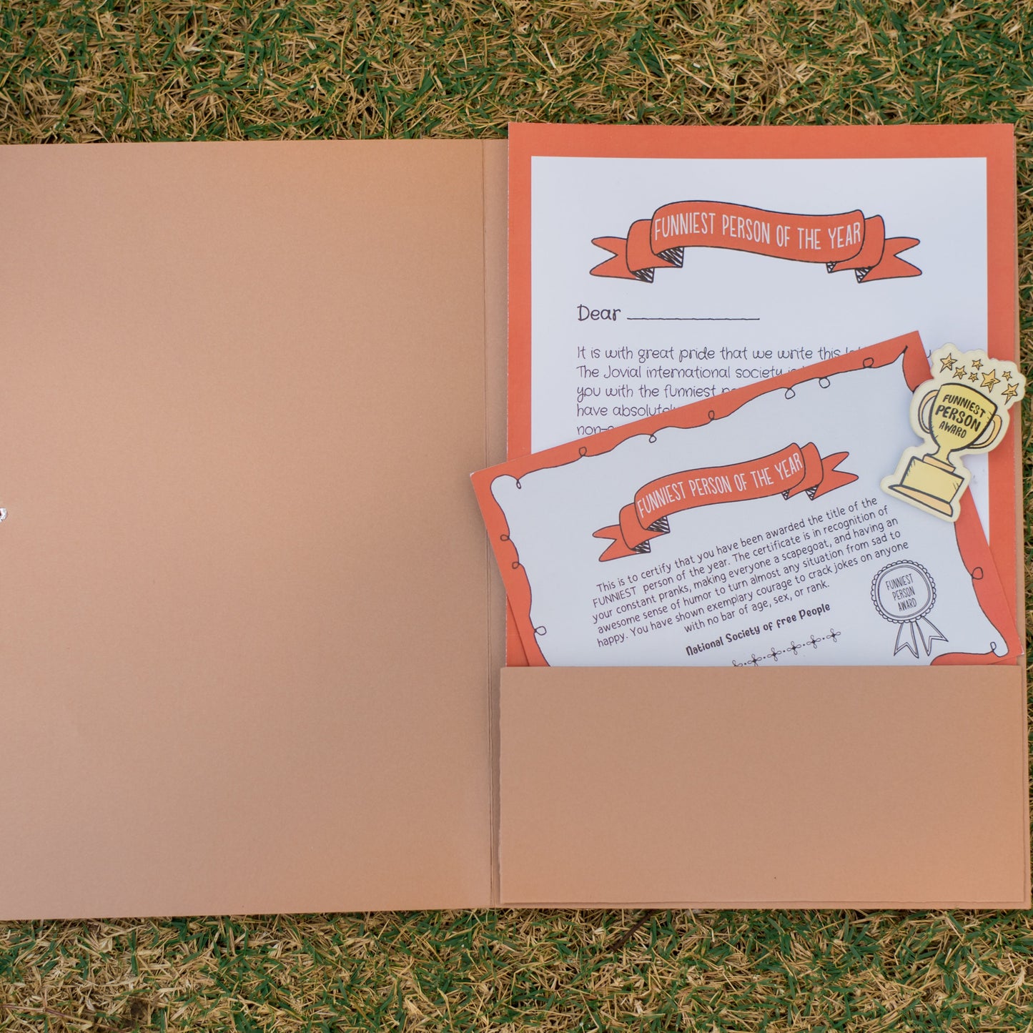 The Funniest Person Certificate with a Mini Badge Award- A quirky gift for your loved one!