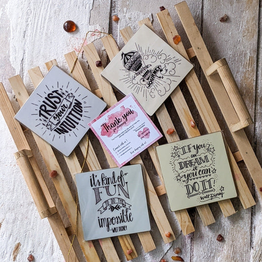 Set of 4 Inspirational Quote Coasters – Motivational Drink Coasters for Desk & Home