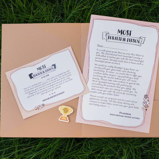 The Most Beautiful Person Award – A Heartwarming & Quirky Gift! 🏆💖