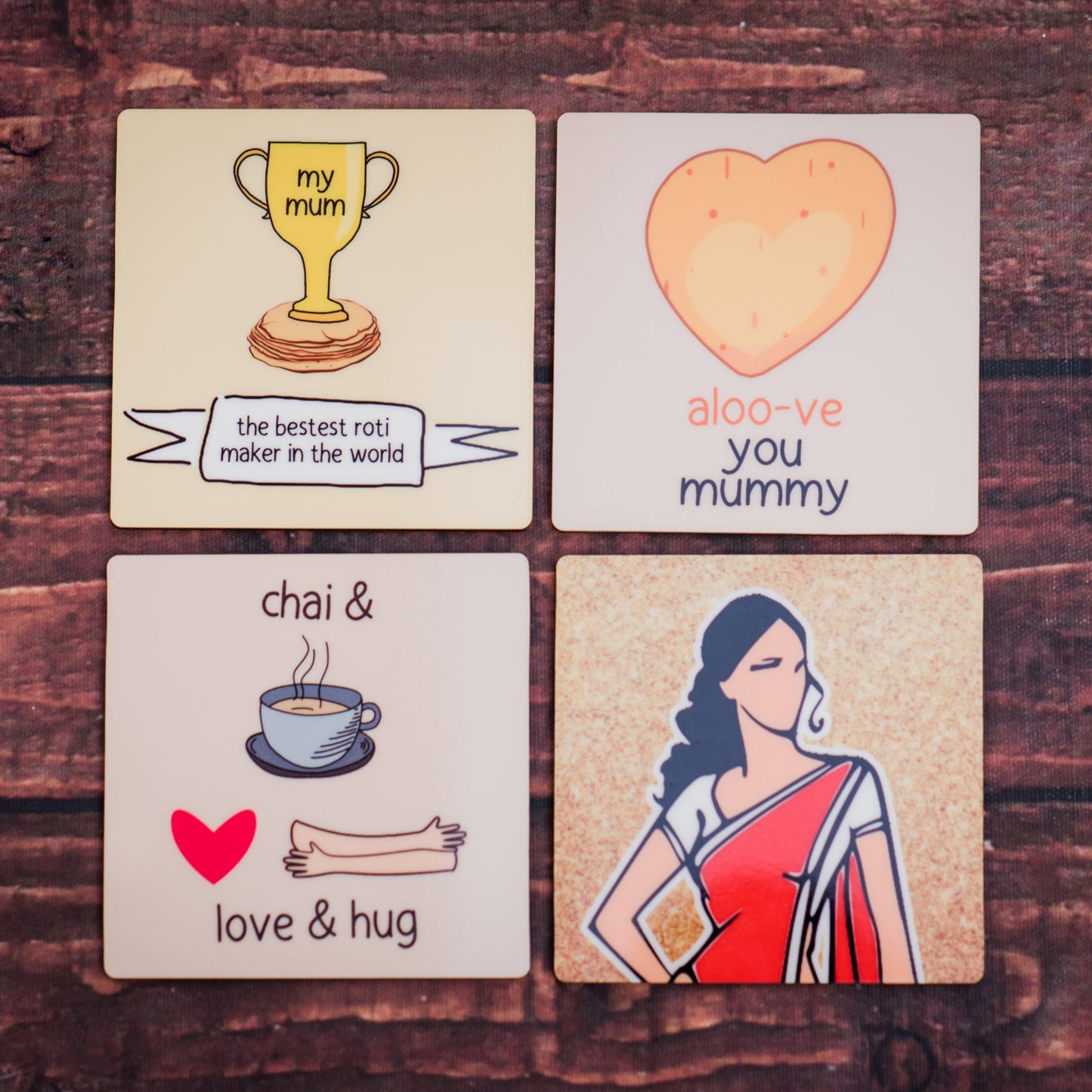 Set of 4 Mom-Themed Coasters – Quirky & Heartfelt Gift for Mothers
