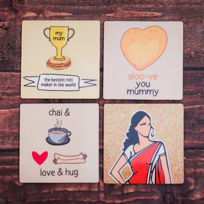 Set of 4 Mom-Themed Coasters – Quirky & Heartfelt Gift for Mothers