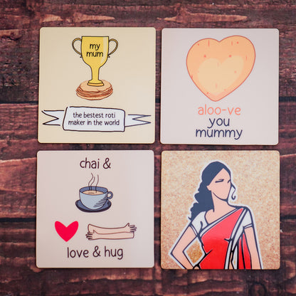 Set of 4 Mom-Themed Coasters – Quirky & Heartfelt Gift for Mothers
