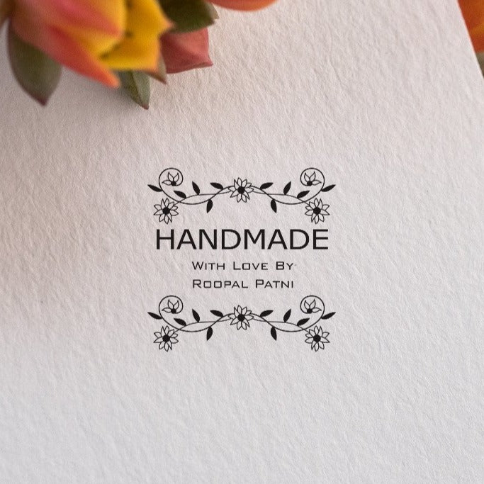 Custom "Handmade with Love" Rubber Stamp – Personalized Wooden Stamp for Small Business & Craft Branding