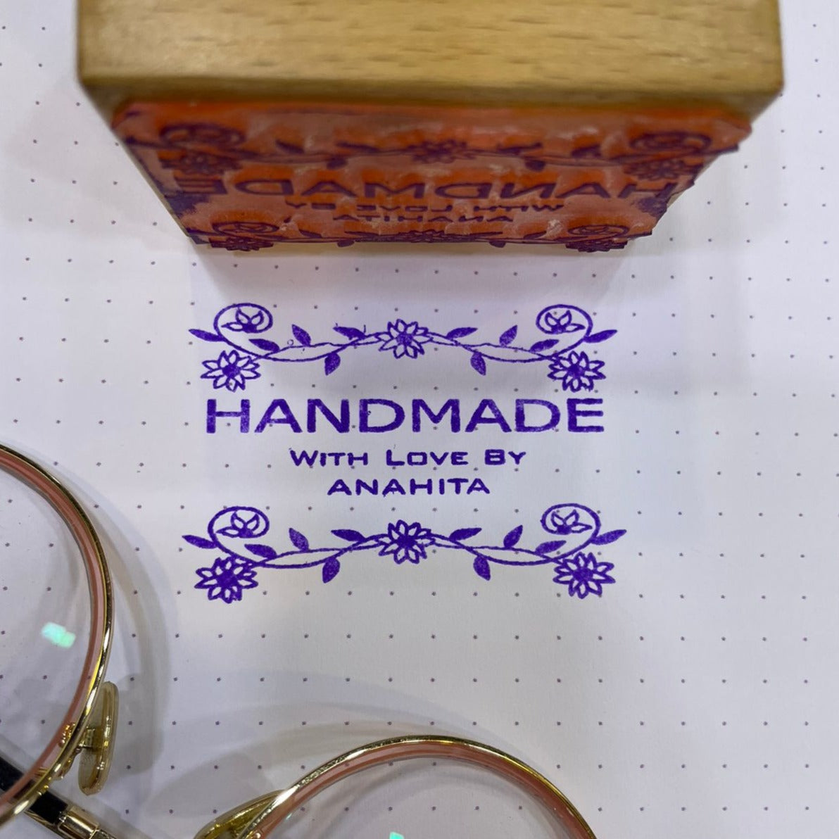Custom "Handmade with Love" Rubber Stamp – Personalized Wooden Stamp for Small Business & Craft Branding