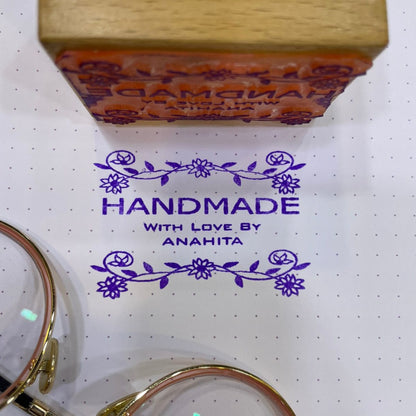 Custom "Handmade with Love" Rubber Stamp – Personalized Wooden Stamp for Small Business & Craft Branding