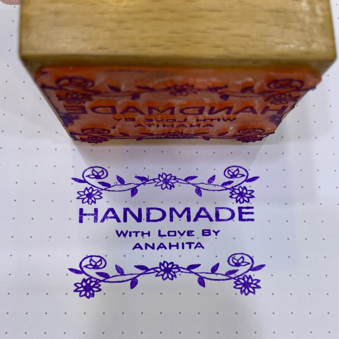 Custom "Handmade with Love" Rubber Stamp – Personalized Wooden Stamp for Small Business & Craft Branding