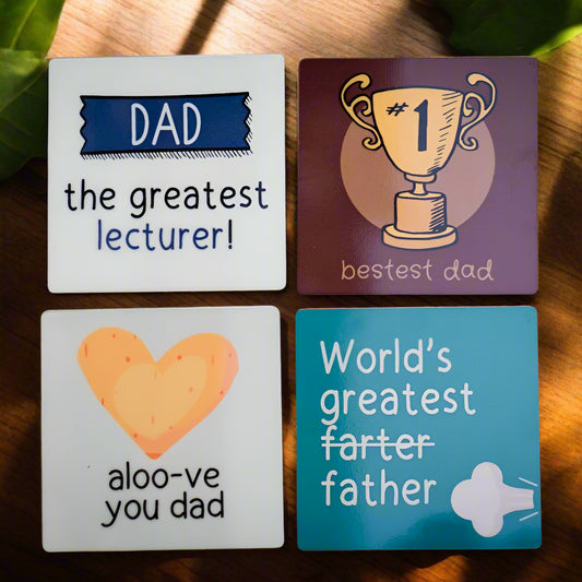 Set of 4 Funny Dad-Themed Coasters – Quirky & Heartfelt Gift for Fathers