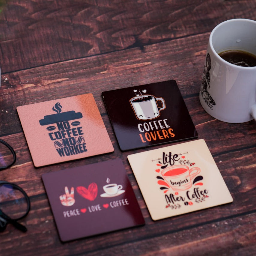 Set of 4 Coffee Lover Coasters – Fun & Stylish Drink Coasters for Coffee Enthusiasts