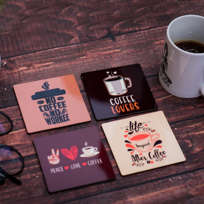 Set of 4 Coffee Lover Coasters – Fun & Stylish Drink Coasters for Coffee Enthusiasts