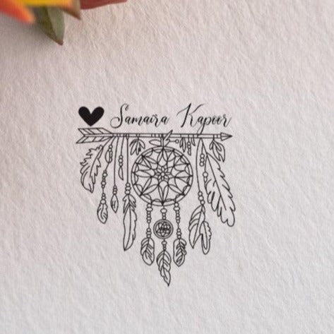 Whimsical Dreamcatcher Name Stamp – Custom Rubber Stamp for Books & Crafts