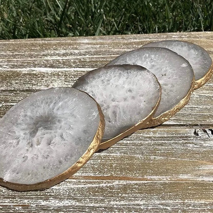 Agate Gem Therapy White Coasters - Set of 4